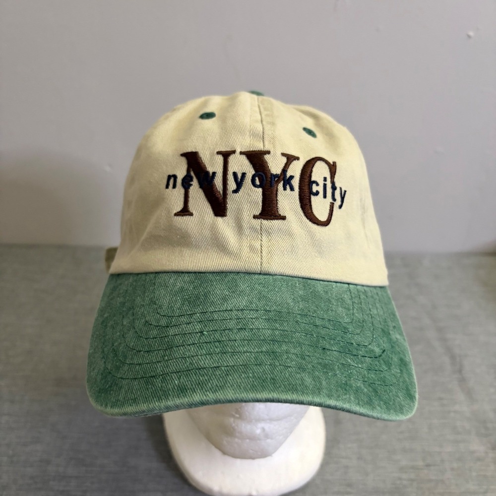 Newhattan Hat Mens OSFA Beige Green NYC New York City Embroideredβ Dad Cap Y2K